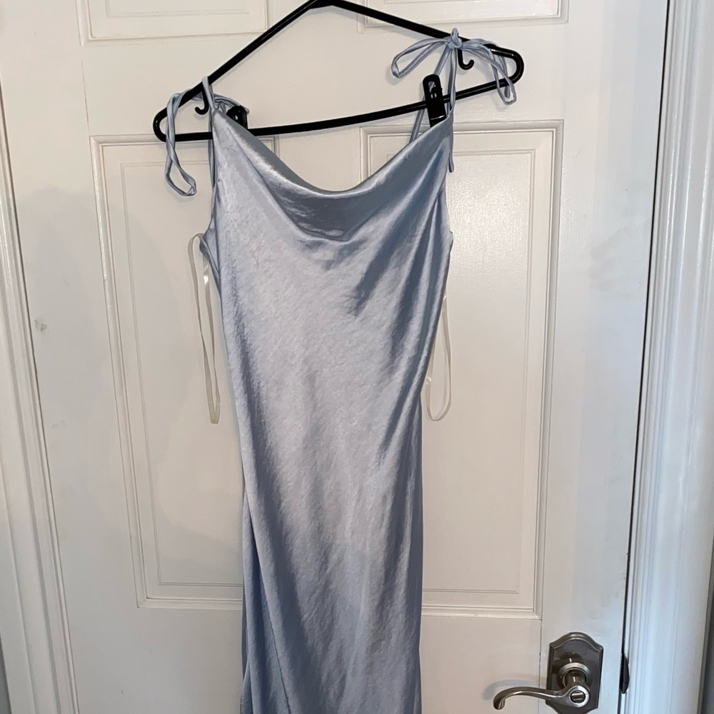 Satin look baby blue midi dress, fashion nova